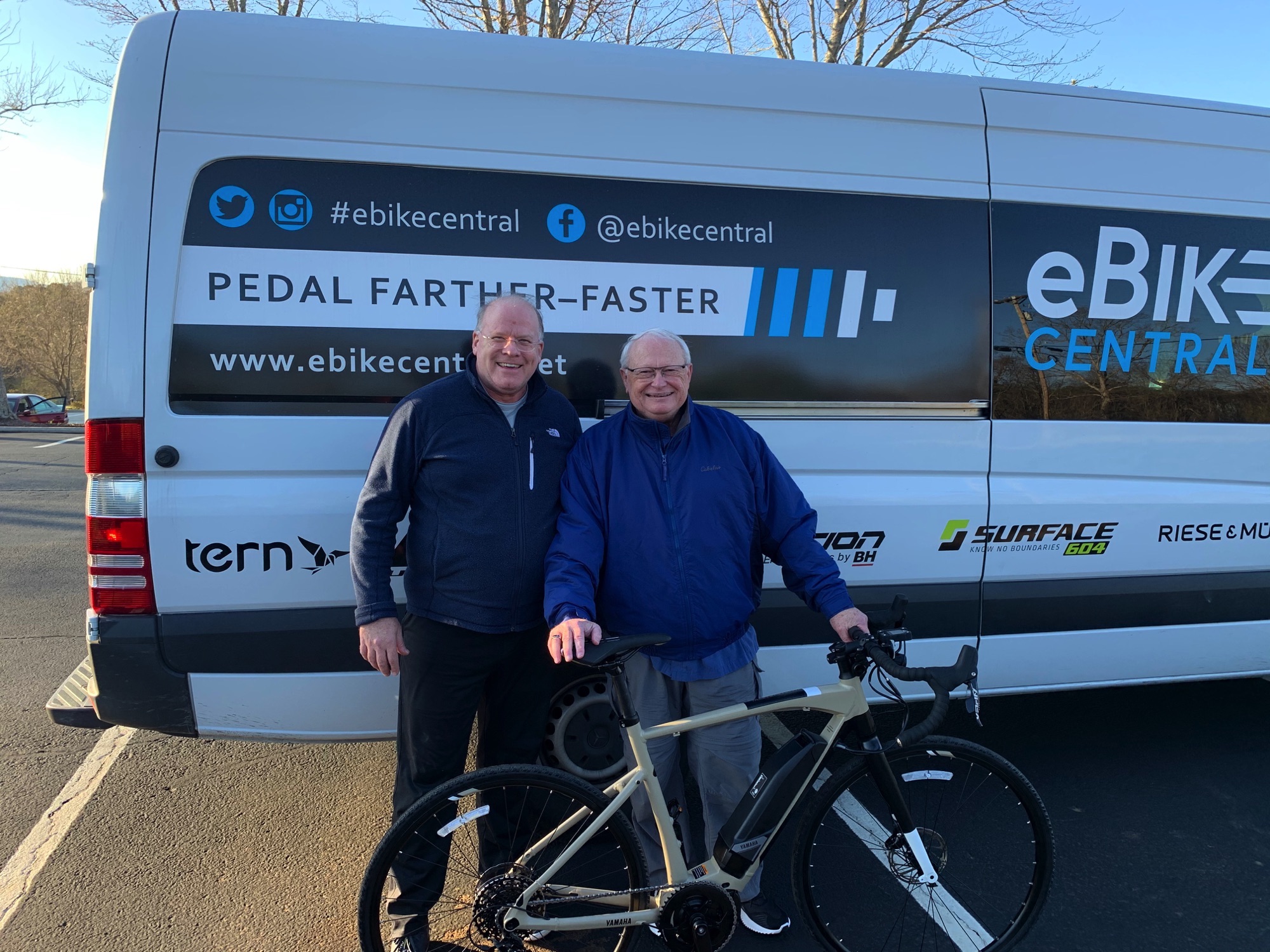 eBike Central's Joe Michel poses with Martin after delivery